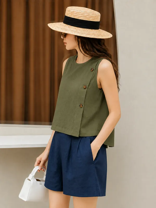 Olive_Green_Sleeveless_Relaxed_Fit_Top_For_Women
