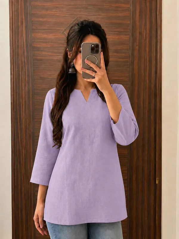Sky_Blue_Cotton_Flex_Straight_Fit_Longline_Short_Kurti_For_Women