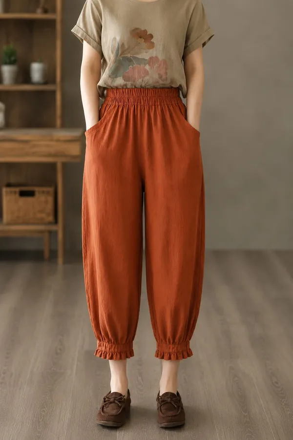Orange_Cotton_Flex_Relaxed_Fit_Jogger_Pants_For_Women