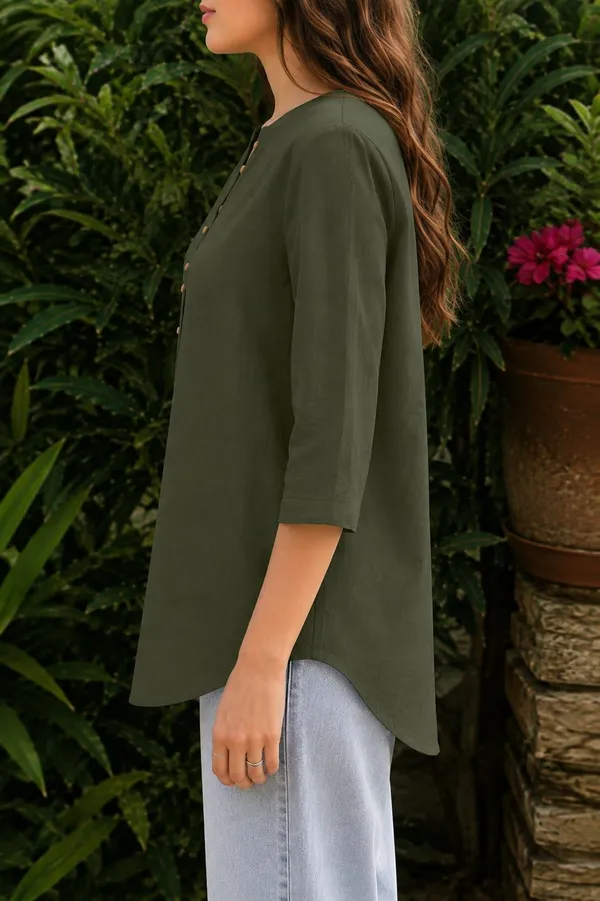 Olive_Green_Cotton_Flex_Relaxed_Fit_Tunic_Top_For_Women