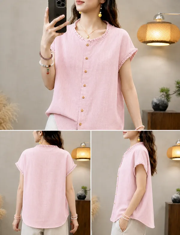 Pink_Casual_Short_Sleeve_Top_For_Women