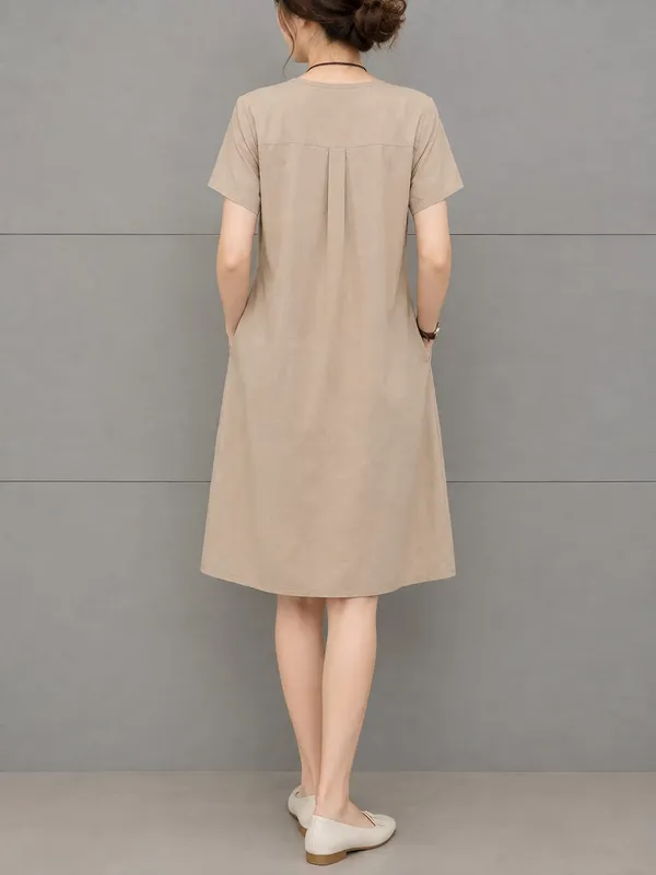 Beige_Cotton_Flex_A-Line_Casual_Dress_For_Women