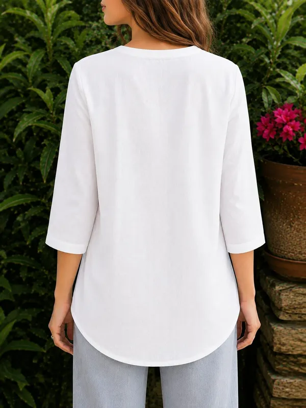 White_Cotton_Flex_Relaxed_Fit_Button_Front_Short_Kurti_For_Women