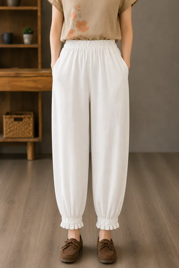 White_Cotton_Flex_Relaxed_Fit_Ankle_Pants_For_Women