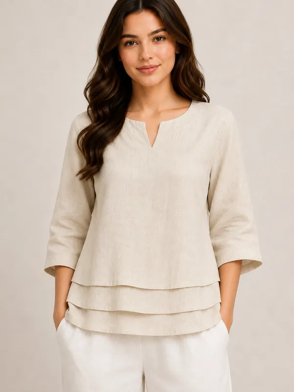 Cream_Solid_Relaxed_Fit_Layered_Tunic_Top_For_Women
