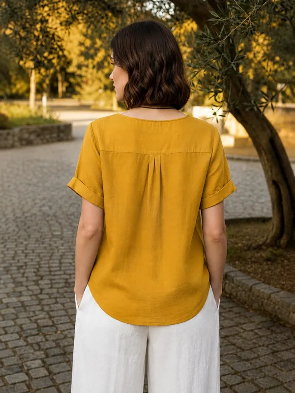 Mustard_Yellow_Cotton_Flex_Relaxed_Fit_Tunic_Top_For_Women