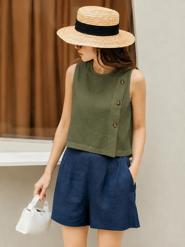 Olive_Green_Sleeveless_Relaxed_Fit_Top_For_Women