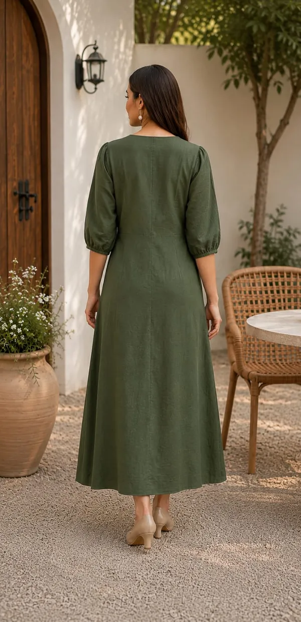 Olive_Green_Cotton_Flex_A-Line_Midi_Dress_For_Women