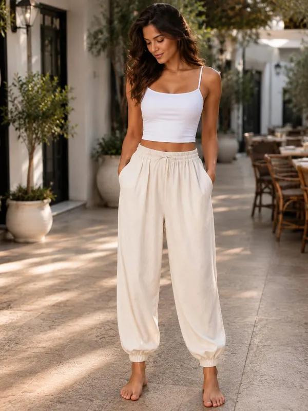 White_And_Cream_Cotton_Flex_Relaxed_Crop_Top_And_Jogger_Set_For_Women