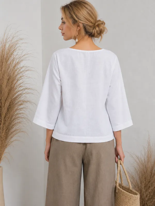 White_Cotton_Flex_Relaxed_Fit_V-Neck_Tunic_Top_For_Women