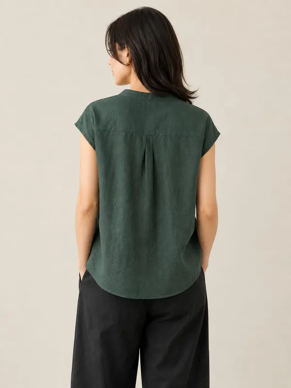 Green_Cotton_Flex_Relaxed_Fit_Button_Front_Tunic_Top_For_Women