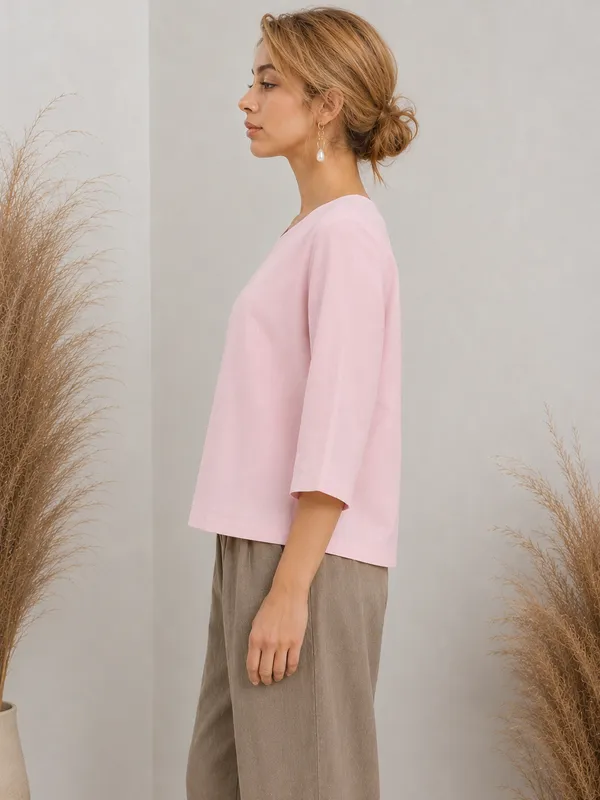 Pink_Relaxed_Fit_V-Neck_Top_For_Women