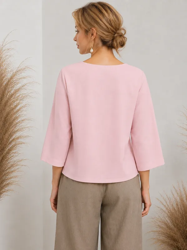 Pink_Relaxed_Fit_V-Neck_Top_For_Women