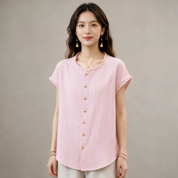 Pink_Casual_Short_Sleeve_Top_For_Women