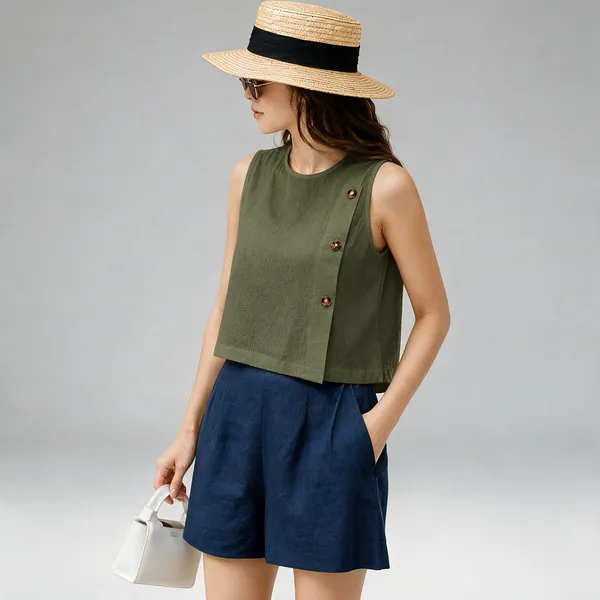 Olive_Green_Sleeveless_Relaxed_Fit_Top_For_Women