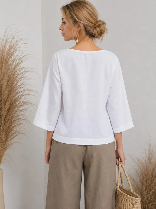 White_Cotton_Flex_Relaxed_Fit_V-Neck_Tunic_Top_For_Women