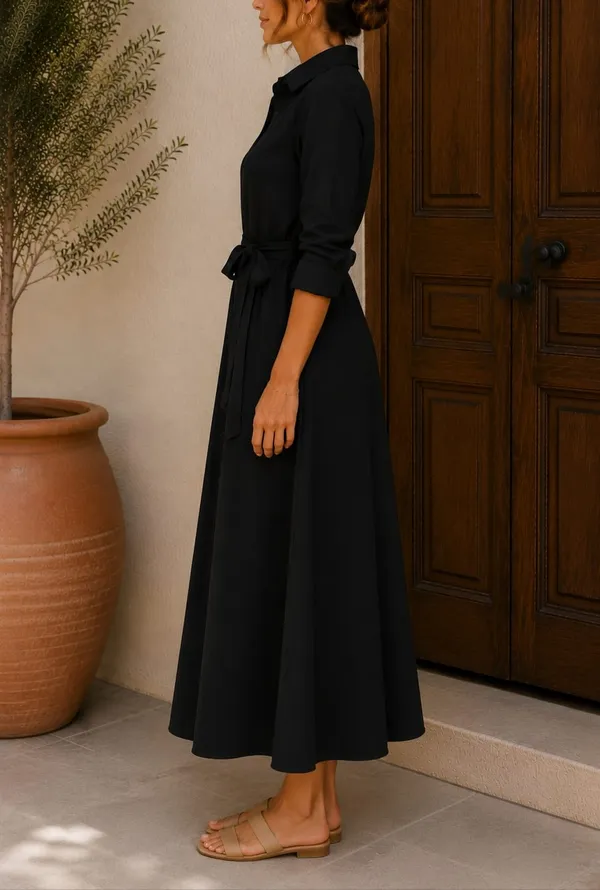 Women’s_Black_Shirt_Style_Belted_Maxi_Dress_|_Full_Sleeve_Button-Down_Long_Dress