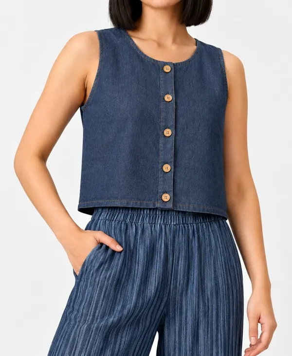 Women’s_Blue_Denim_Sleeveless_Round_Neck_Button-Down_Casual_Top