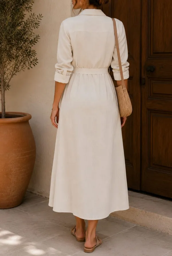 Women’s_Natural_Shirt_Style_Belted_Maxi_Dress_|_Full_Sleeve_Button-Down_Long_Dress