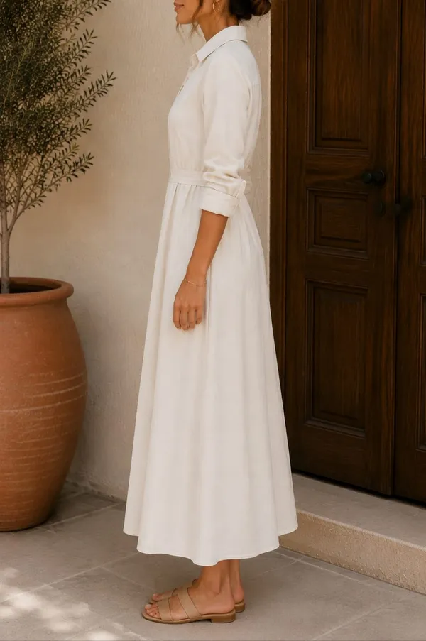 Women’s_Natural_Shirt_Style_Belted_Maxi_Dress_|_Full_Sleeve_Button-Down_Long_Dress