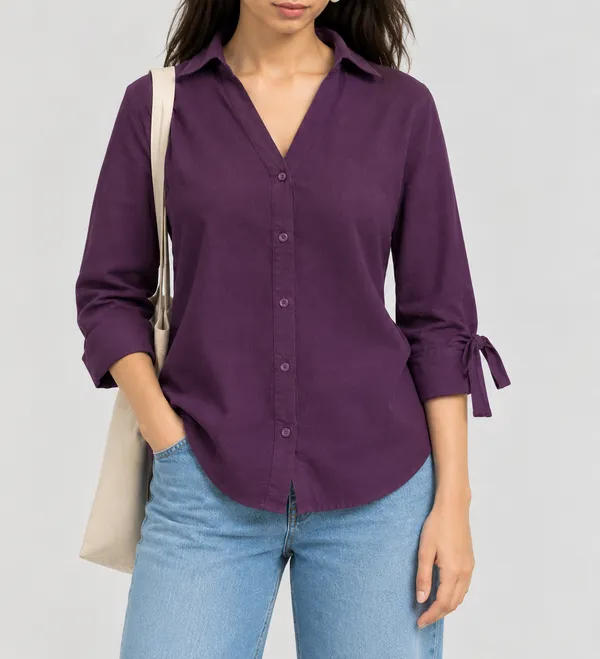 Women’s_Purple__Solid_Full_Sleeve_Shirt_|_V-Neck_Collar