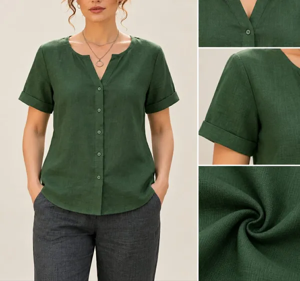 Women’s_Solid_Green_Button-Down_Casual_Top_|