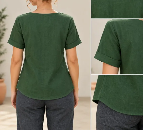 Women’s_Solid_Green_Button-Down_Casual_Top_|
