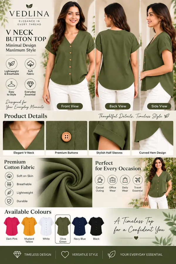 Women’s_Solid_Olive_Green_V-Neck_Button_Down_Top_with_Folded_Sleeves