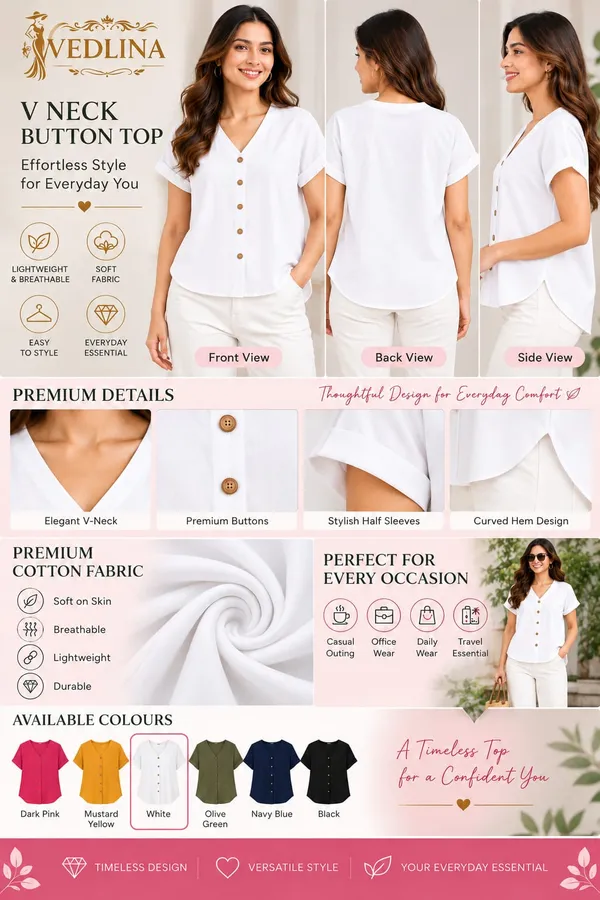 Women’s_Solid_White_V-Neck_Button_Down_Top_with_Folded_Sleeves