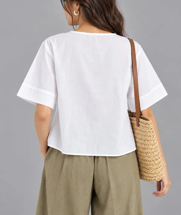 Women’s_White_Linen_Short_Sleeve_Asymmetric_Button-Down_Casual_Top