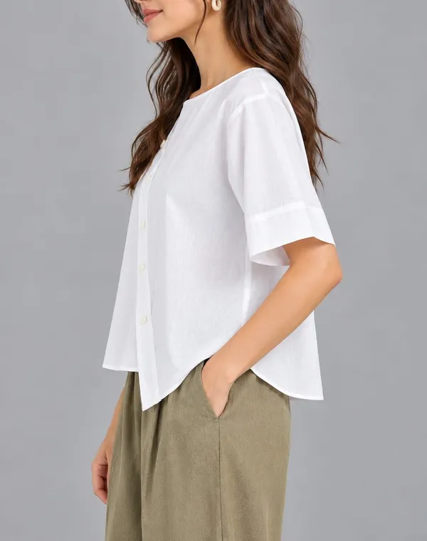 Women’s_White_Linen_Short_Sleeve_Asymmetric_Button-Down_Casual_Top
