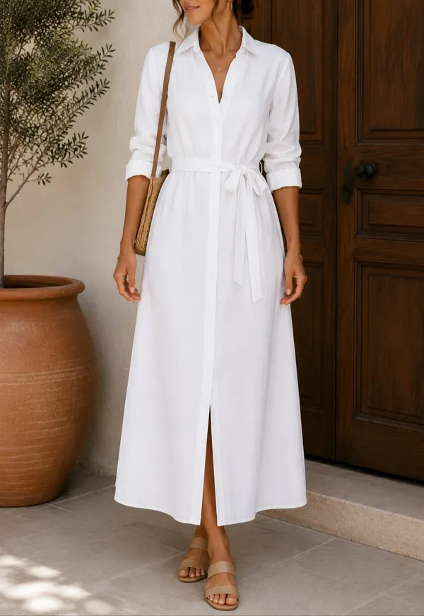 Women’s_White_Shirt_Style_Belted_Maxi_Dress_|_Full_Sleeve_Button-Down_Long_Dress