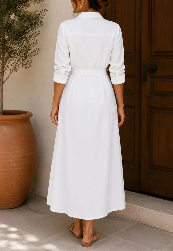 Women’s_White_Shirt_Style_Belted_Maxi_Dress_|_Full_Sleeve_Button-Down_Long_Dress