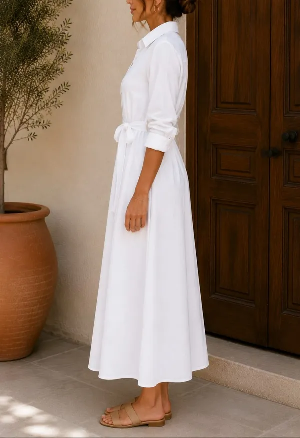 Women’s_White_Shirt_Style_Belted_Maxi_Dress_|_Full_Sleeve_Button-Down_Long_Dress