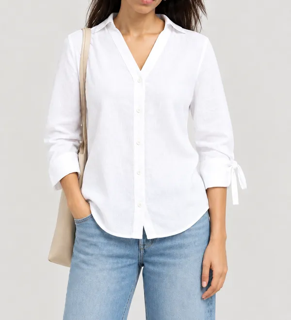 Women’s_White_Solid_Full_Sleeve_Shirt_|_V-Neck_Collar