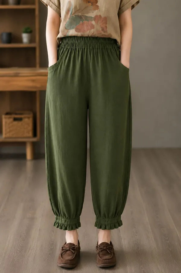 Olive_Green_Cotton_Flex_Relaxed_Fit_Ankle_Pants_For_Women