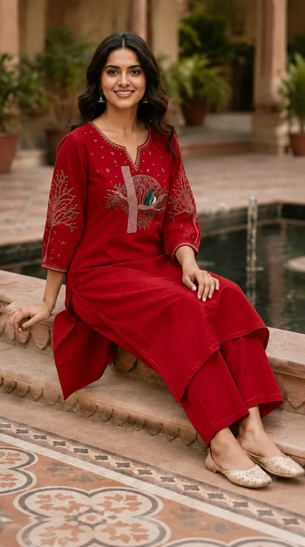 Red_Embroidered_Straight_Kurta_Set_for_Women