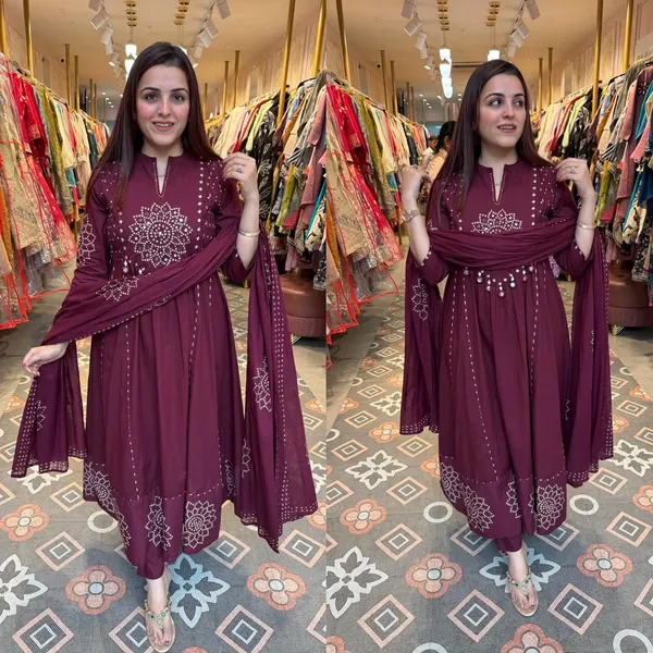 Magenta_Printed_Anarkali_Dress_With_Dupatta_for_Girls