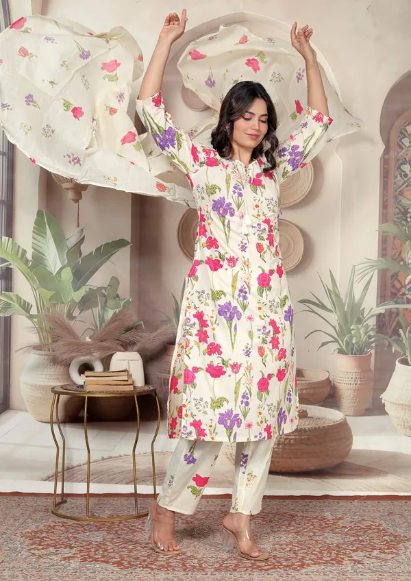 Cream_Floral_Print_Straight_Kurta_Set_for_Women
