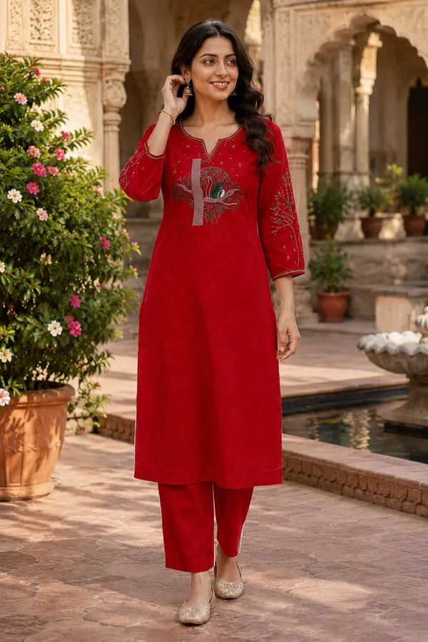 Red_Embroidered_Straight_Kurta_Set_for_Women