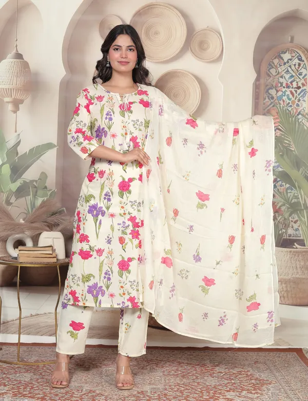 Cream_Floral_Print_Straight_Kurta_Set_for_Women