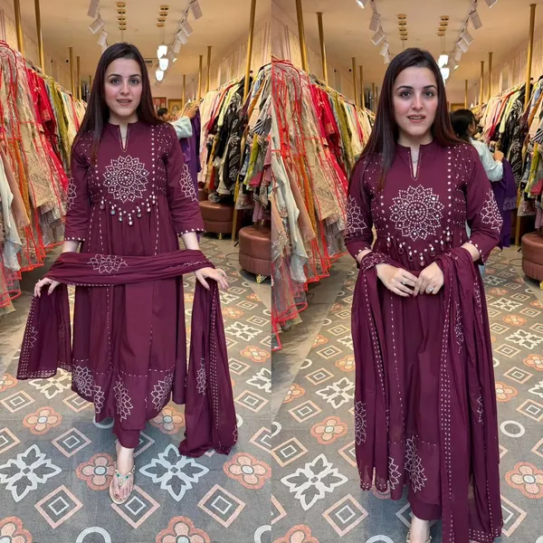 Magenta_Printed_Anarkali_Dress_With_Dupatta_for_Girls