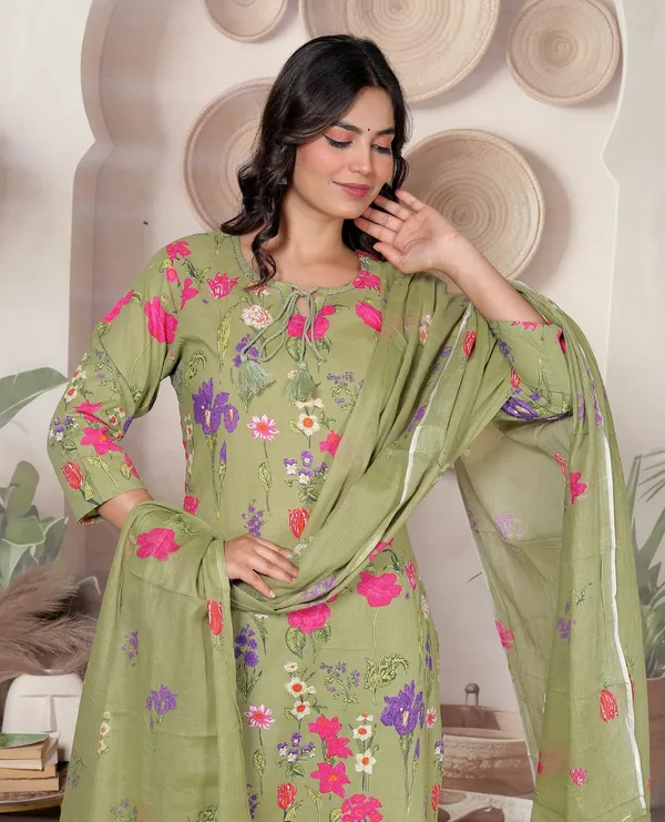 Olive_Floral_Print_Straight_Kurta_Set_for_Women