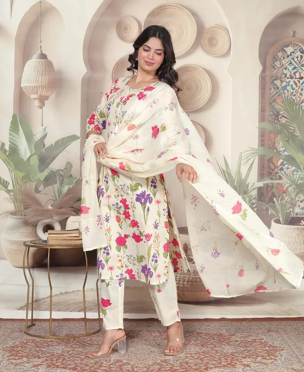 Cream_Floral_Print_Straight_Kurta_Set_for_Women