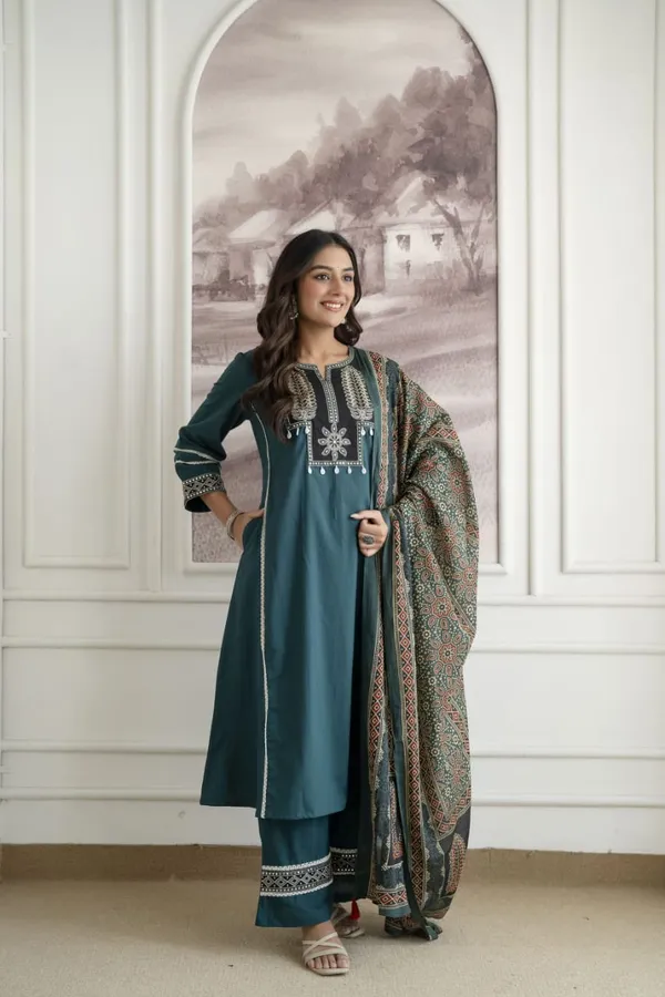 Teal_Printed_Kurta_Pant_Dupatta_Set_for_Women