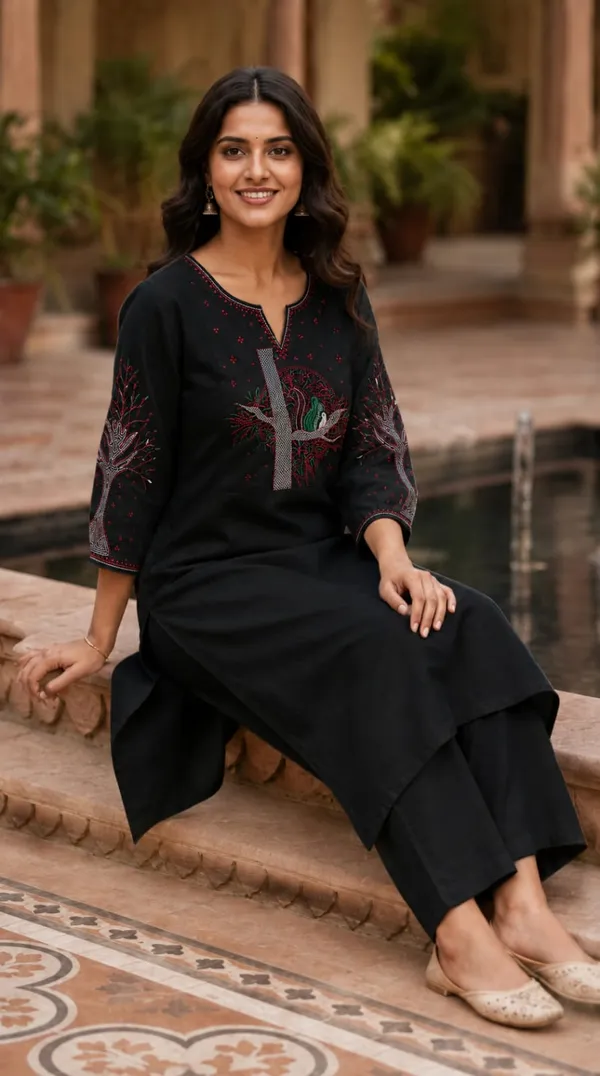 Black_Embroidered_Straight_Kurta_Set_for_Women