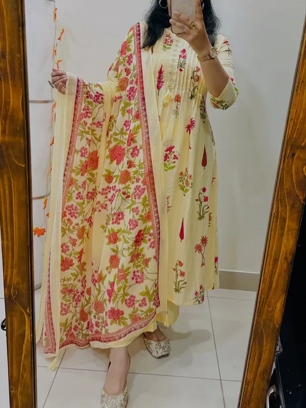 Cream_Floral_Print_Anarkali_Suit_Set_for_Women