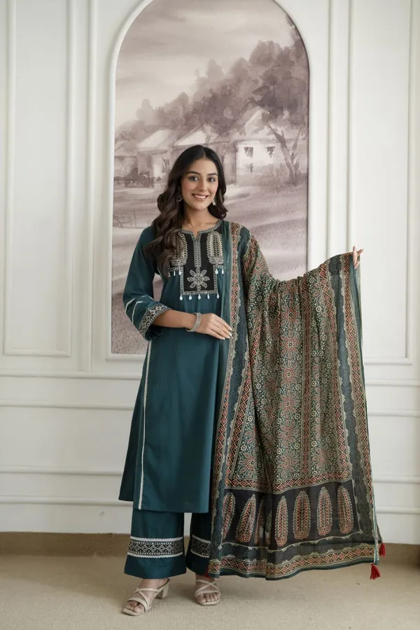 Teal_Printed_Kurta_Pant_Dupatta_Set_for_Women