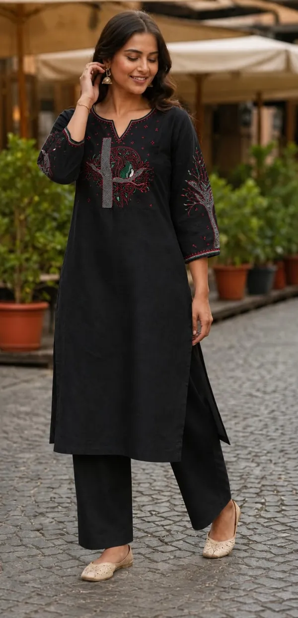 Black_Embroidered_Straight_Kurta_Set_for_Women