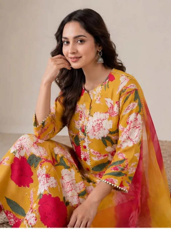 Mustard_Floral_Straight_Kurta_Set_for_Women